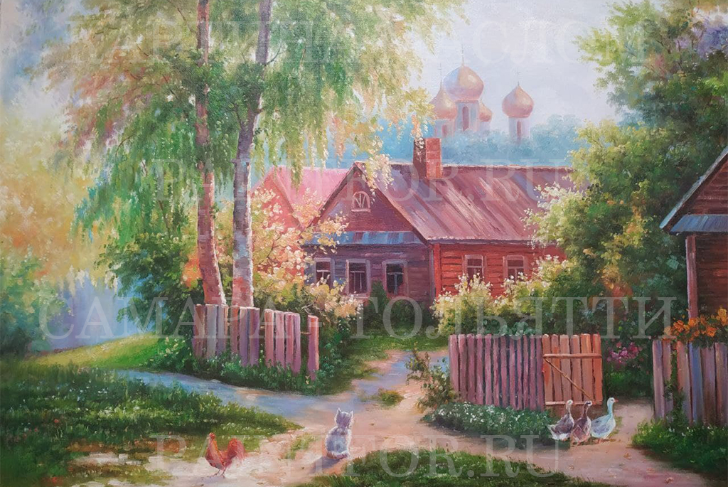 Картина маслом Деревенское утро 60х90